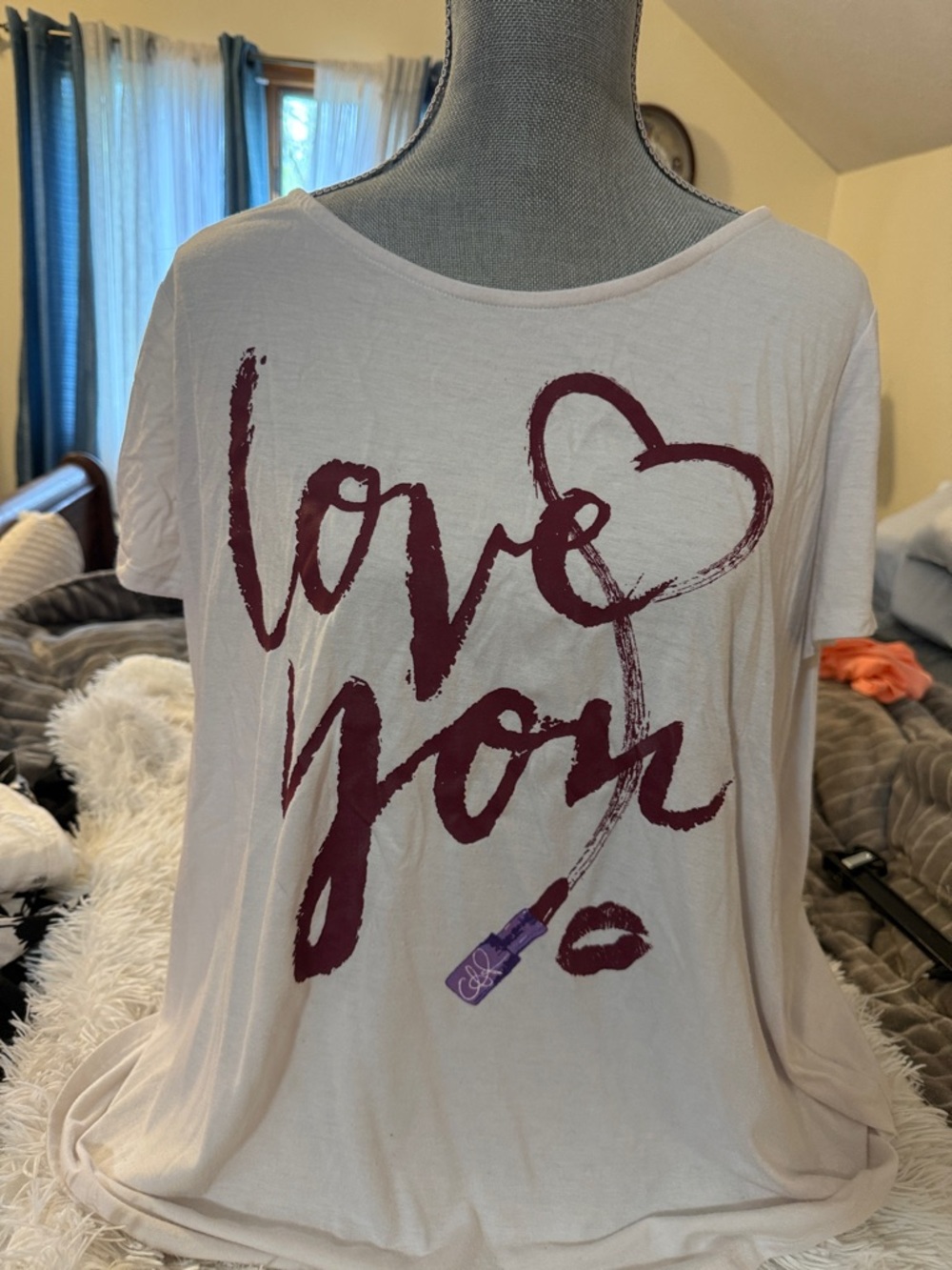 White Tee with Burgundy "Love You" Script